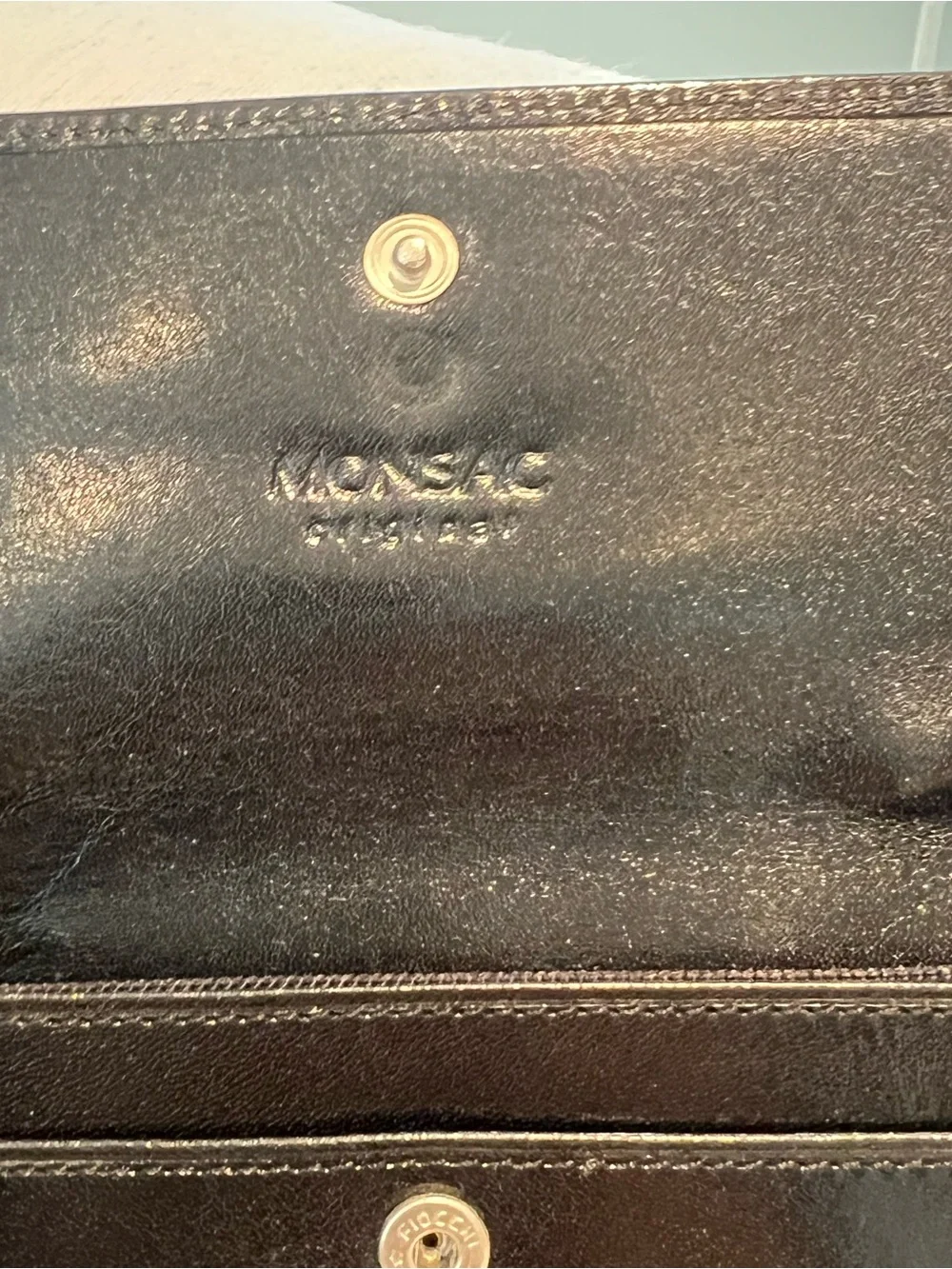 NWT Vintage MONSAC Original Black Leather East West Evening Clutch Bag Handle